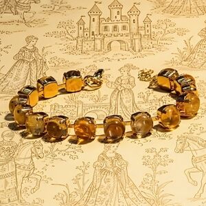 22 Carats Natural  Citrine In Classic Tennis Bracelet In Gold Or Silver Plated